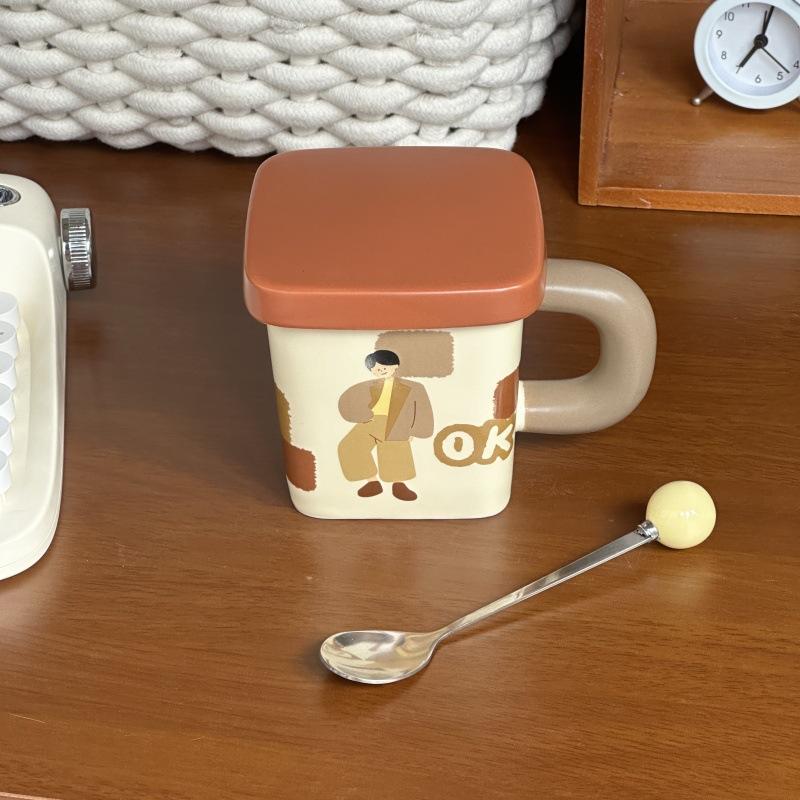 Cute retro boy and girl mugs, couple high-value ceramic drinking cups, birthday gifts for girlfriends