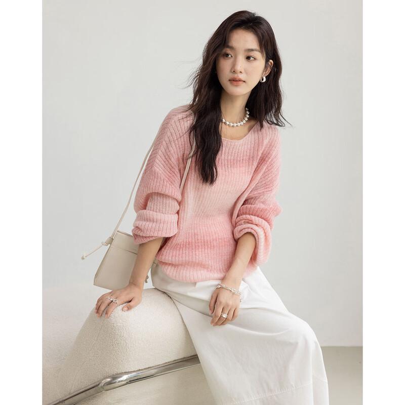 Dermana Pfirsich-Rouge Farbverlauf Strickpullover