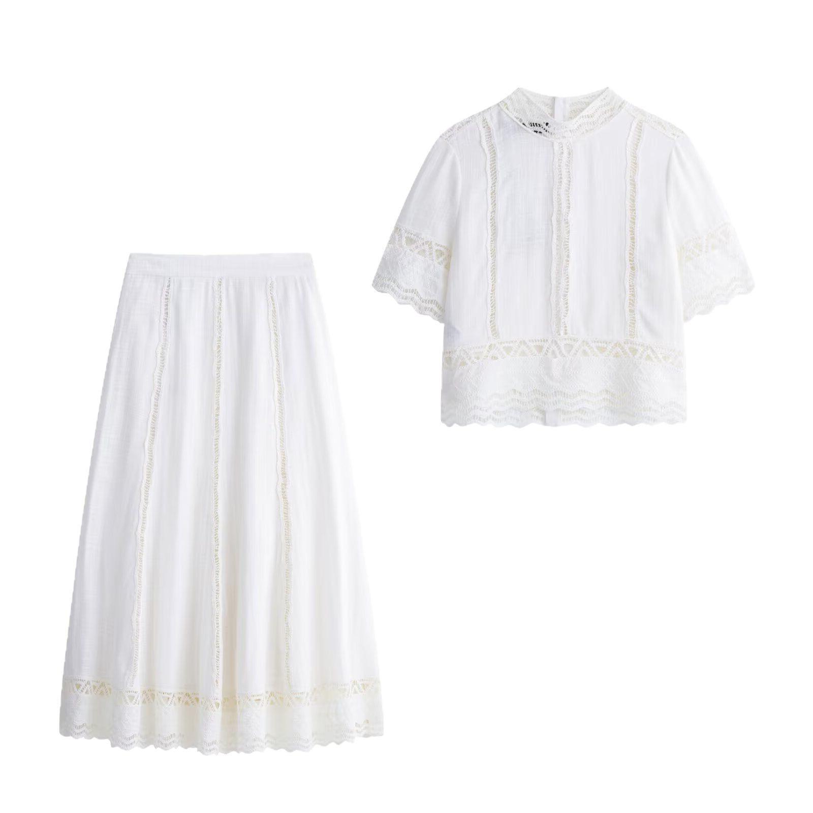 

TAOP&ZA Women s Spring/Summer Elegant Crochet Shirt & Midi Skirt Set L