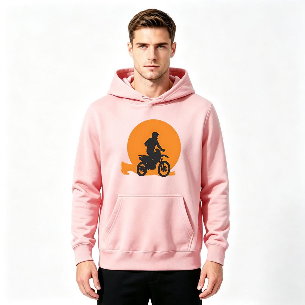 Men's Dirt Bike Rider Sunset Print Pullover Hoodie Casual Long Sleeve Hooded Sweatshirt