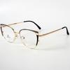 European and American new fashion anti-blue glitter glasses cat eye frame female metal personality trend versatile street shot flat mirror