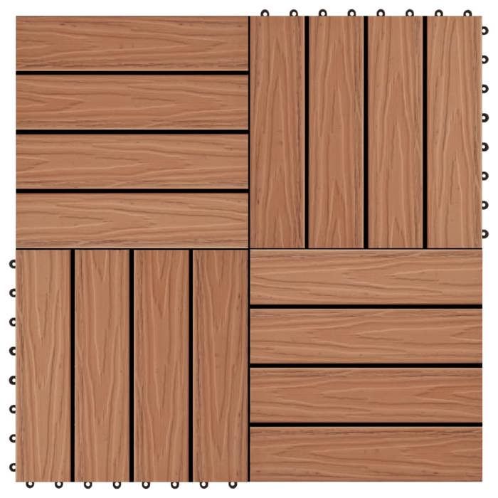 VidaXL 11x Carreau de Terrasse Relief WPC 30x30 cm 1 m² Marron Dalle de Jardin 45034