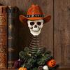 Creative Holiday Tree Topper Gothic Skull with Cowboy Hat, Vintage Western Christmas Skeleton Ornament for Halloween, Spooky Top Decoration Decorative