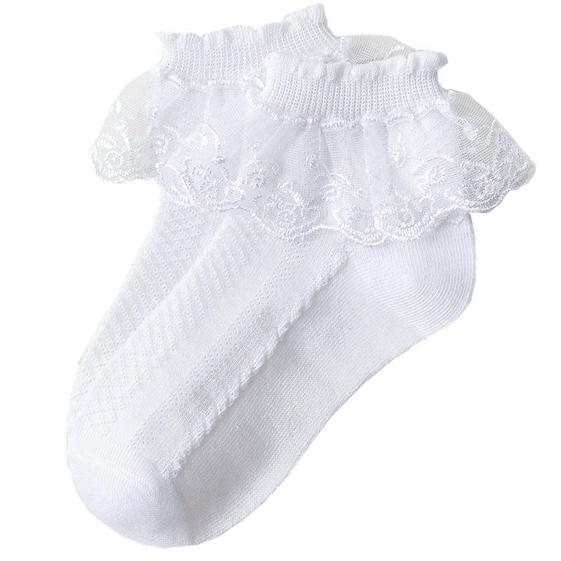 Girls' Spring & Autumn Cotton Lace Princess Socks - Japanese Style Short White Dance Socks for Kids