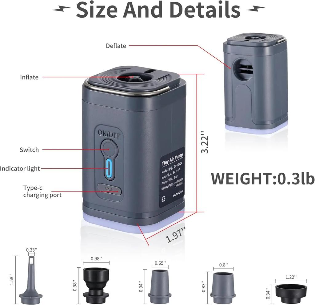Mini Pompa ad Aria Elettrica Portatile Senza Fili Compressore d'Aria con Luce LED Pompa a Gonfiaggio/Sgonfiaggio Rapido per Materassino ad Aria Ciambella da Nuoto