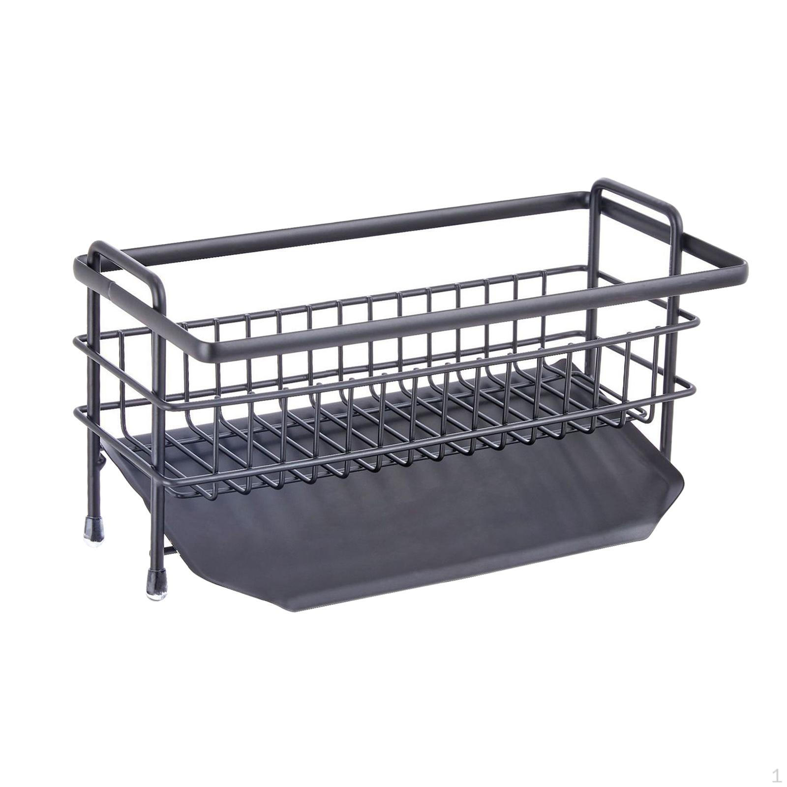 

Корзина для раковины на столешнице, съемный сливной поддон, нержавеющая губка, держатель для стойки, легкая чистка чёрный