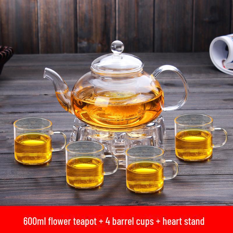 High-Temperature Resistant Glass Teapot Set with Thickened Borosilicate Teacups for Kung Fu Tea.