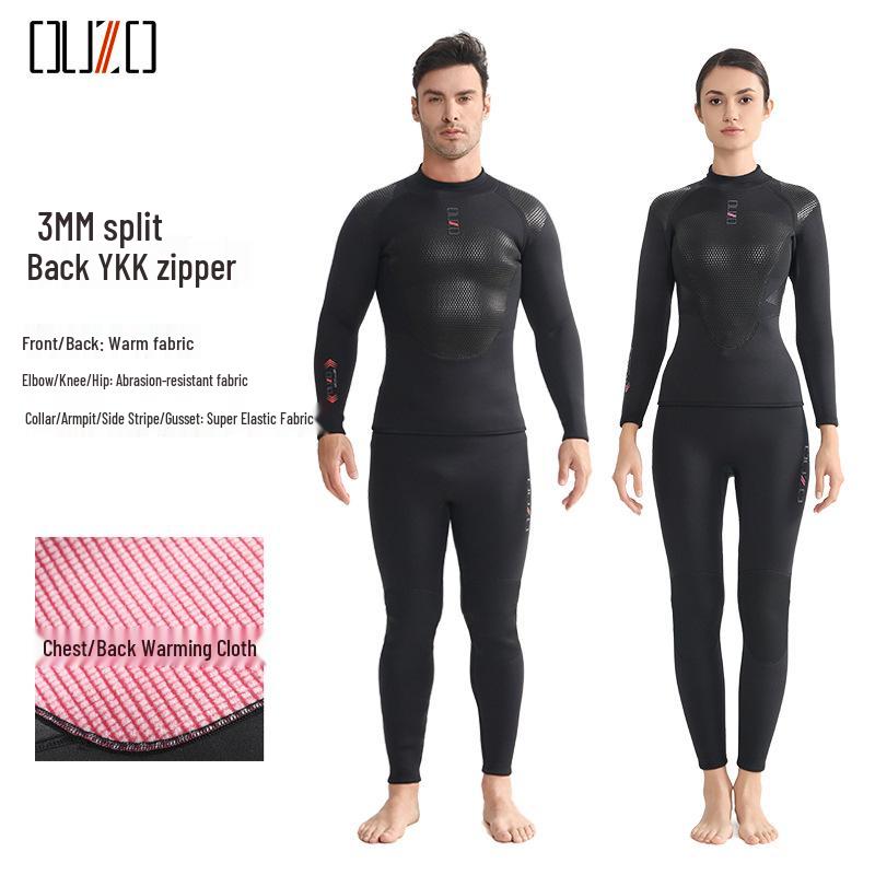 3mm OUZO Unisex Wetsuit: Warm, Quick-Drying, Super Elastic, Sun-Protected One-Piece for Winter Surfing and Diving.
