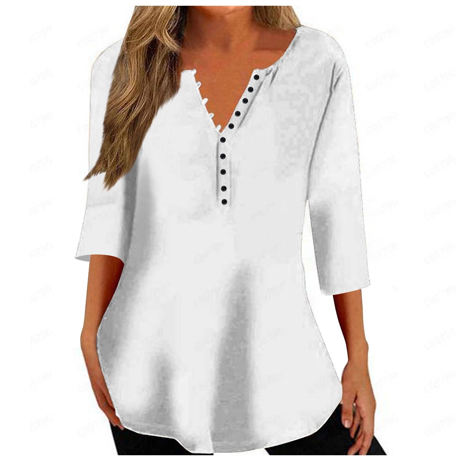 

Women s Top Loose Button Seven-quarter Sleeve T-shirt XL білий