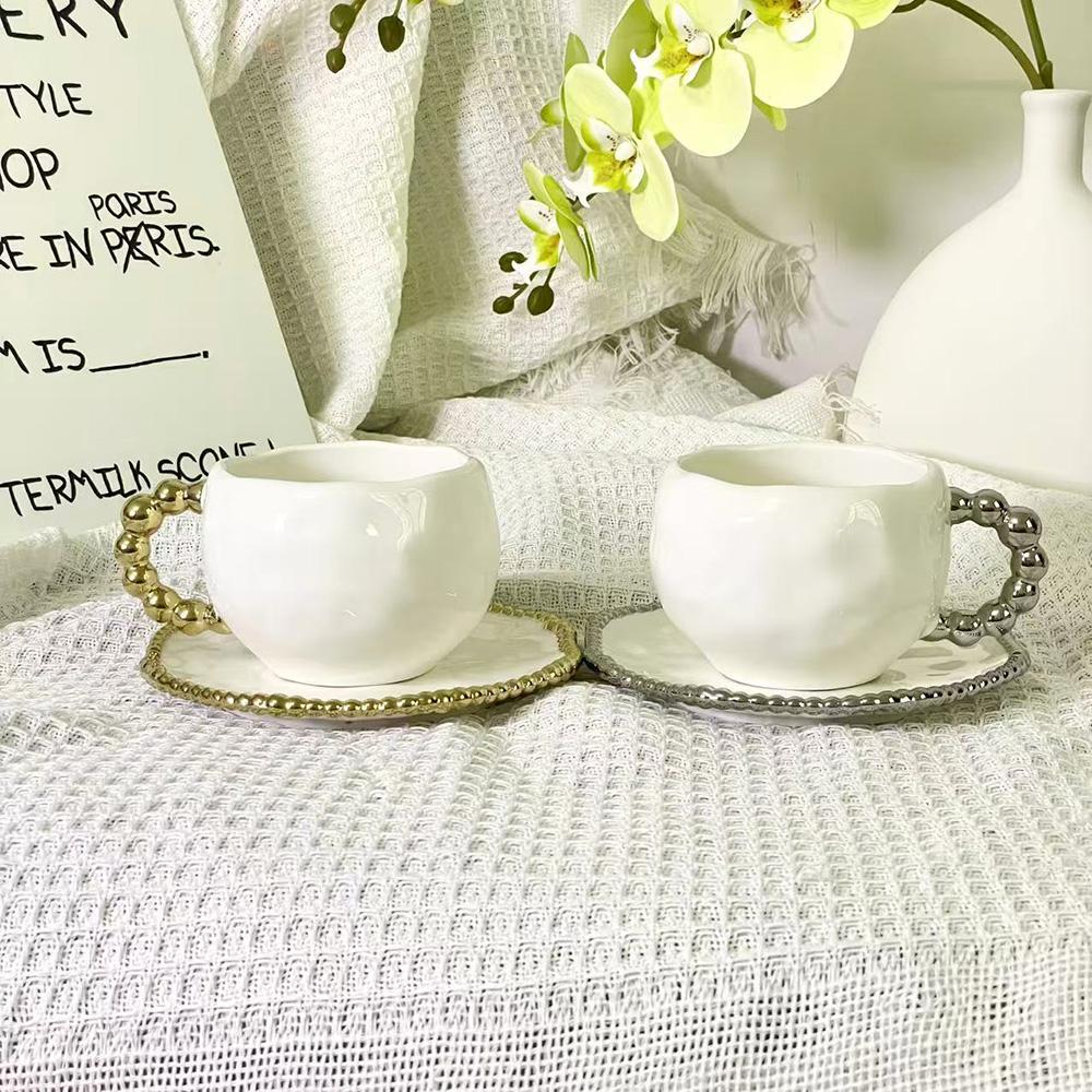Couple's Mug Vintage Irregular Pearl Ceramic Cup and Saucer Modern Afternoon Tea Dessert Drink Cup Saucer Office Mug Simple Gift