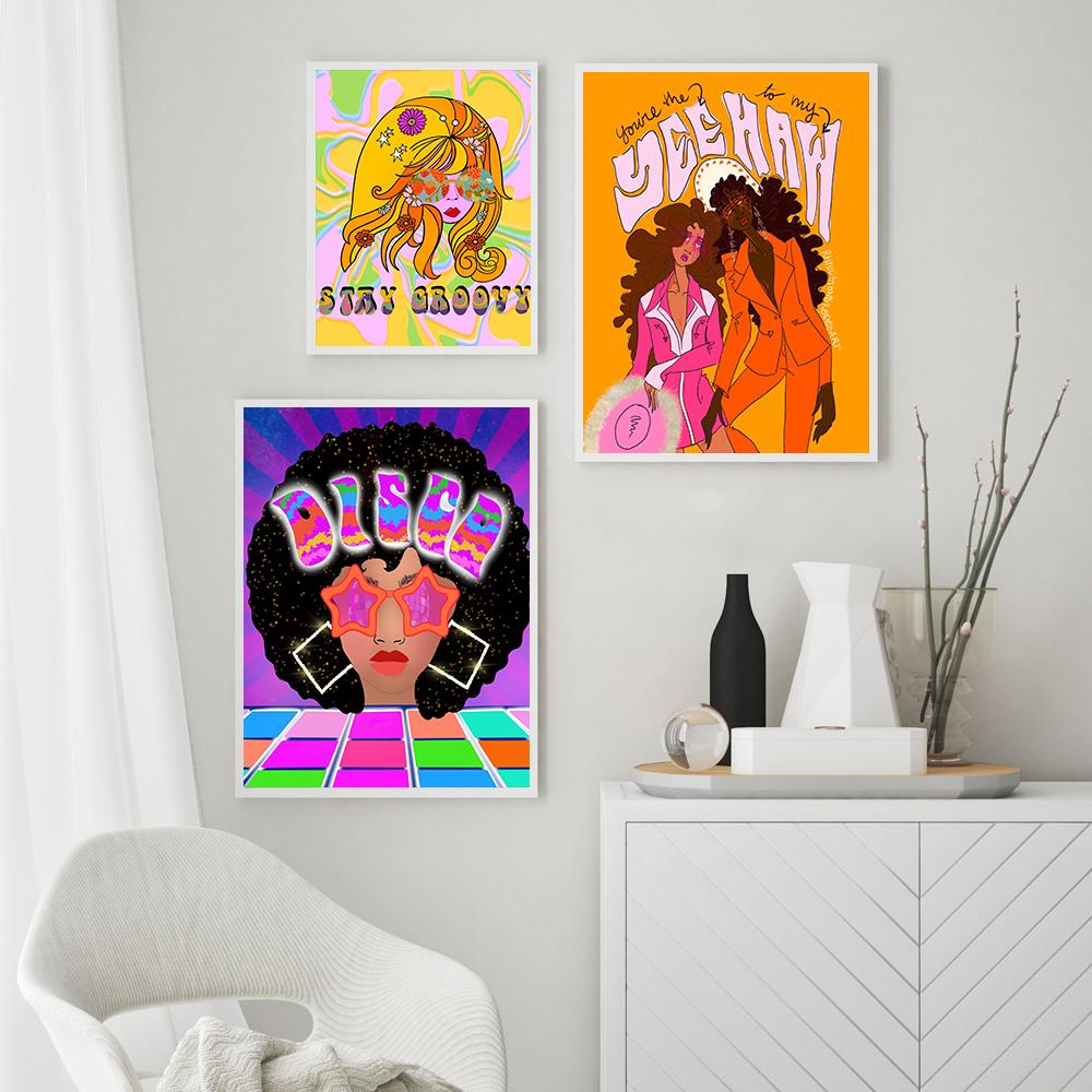 Böhmisch Retro Psychedelisches Poster 60er 70er Disco Bunt Leinwandmalerei Abstrakt Yoga Pose Wandbild Wohnzimmer Heimdeko