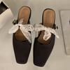 Fashion Women's Fashion Baotou Slippers Spring New Square Head Shallow Mouth Lace Butterfly Knot Anti-slip Wear-resistant Sandals