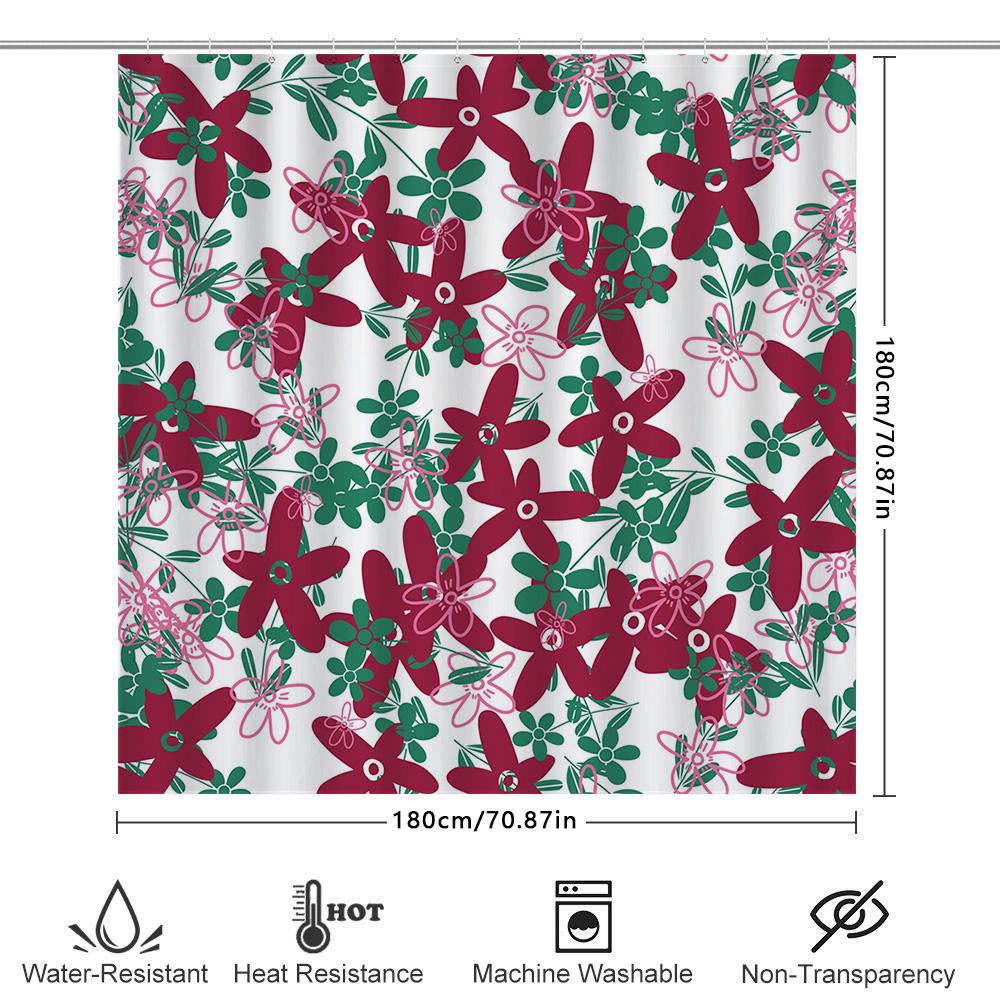 Stylish Floral Printed Shower Curtain for Bathroom Decoration 180x240cm Waterproof Fabric Home Decor Item with Hooks Set