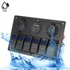 12V‑24V 6 Gang Rocker Switch Panel with Cigarette Lighter Socket 2 USB Voltmeter Display for Car Boat Truck RV