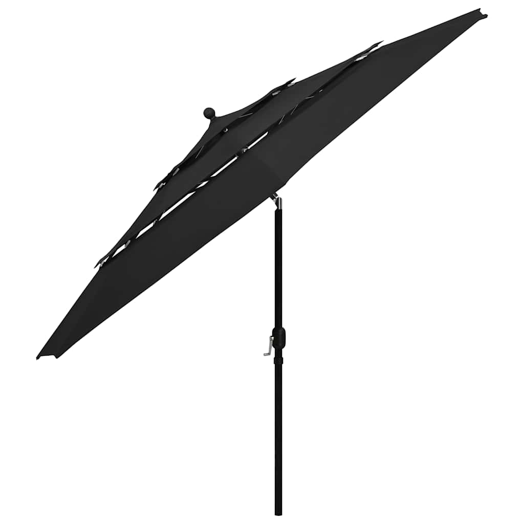 vidaXL Sonnenschirm mit Aluminium-Mast 3-lagig Schwarz 3,5 m