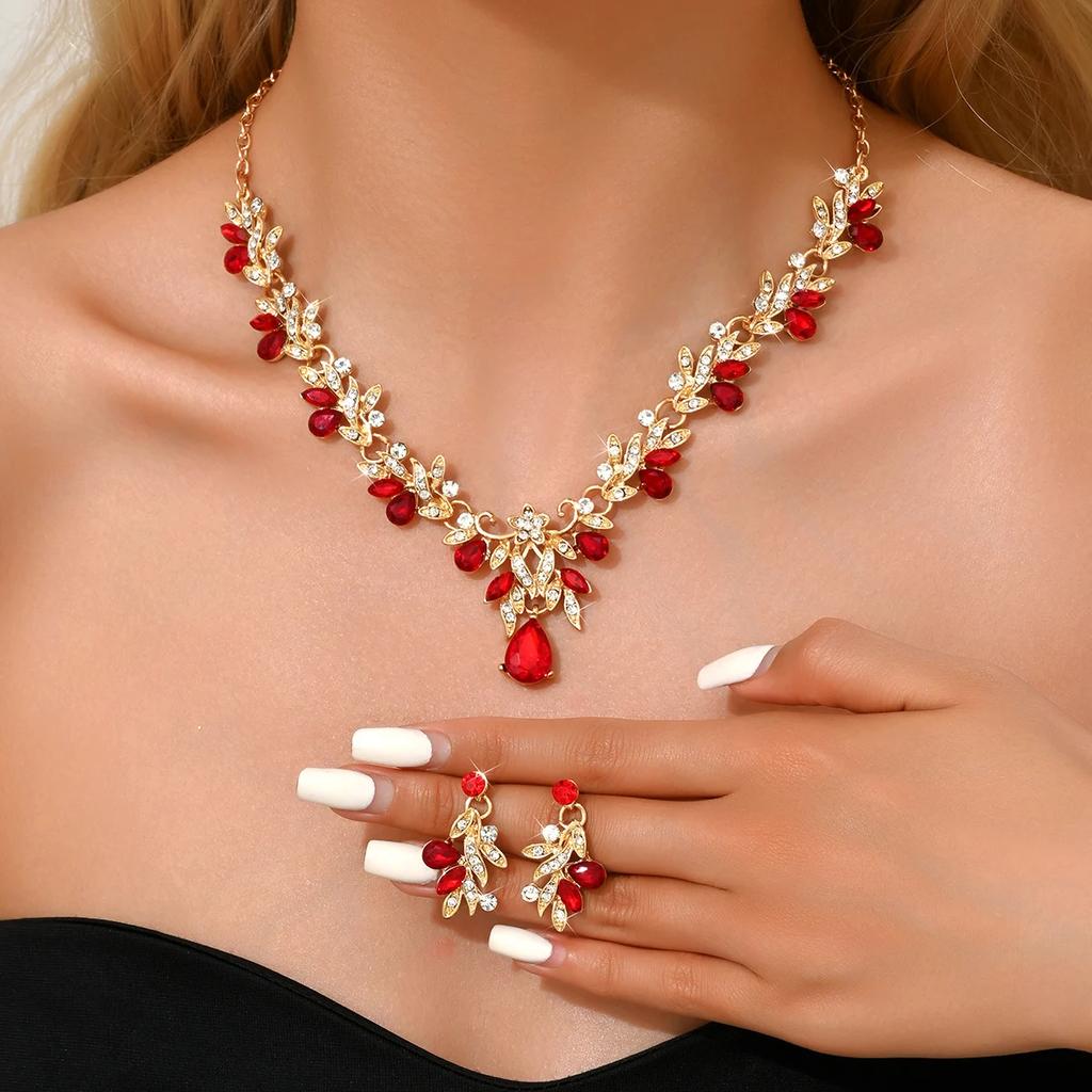3PC Elegant Jewelry Set High-quality Women'sTrendy Chain Series Leaf Droplet Necklace Earrings Wedding Banquet Party Gift