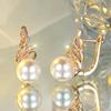 White Pearl Zircon Stone Round Hoop Earrings Luxury Female Gold Color Wedding Jewelry For Women