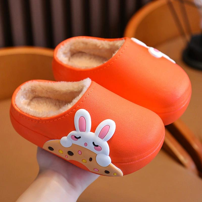 Kids Winter Cotton Slippers: Non-Slip Warm Waterproof Soft Bottom Home Shoes
