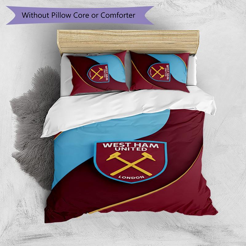 Set Lenzuola Stampato West Ham United Football 3 Pezzi, Comodo Set Copripiumino per Camera da Letto Amico della Pelle