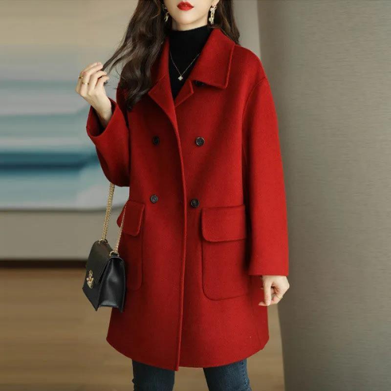 Woolen Coat Women's Autumn and Winter Age-reducing Thickened Korean Style Warm Mid-length Loose Coat for Petite Women