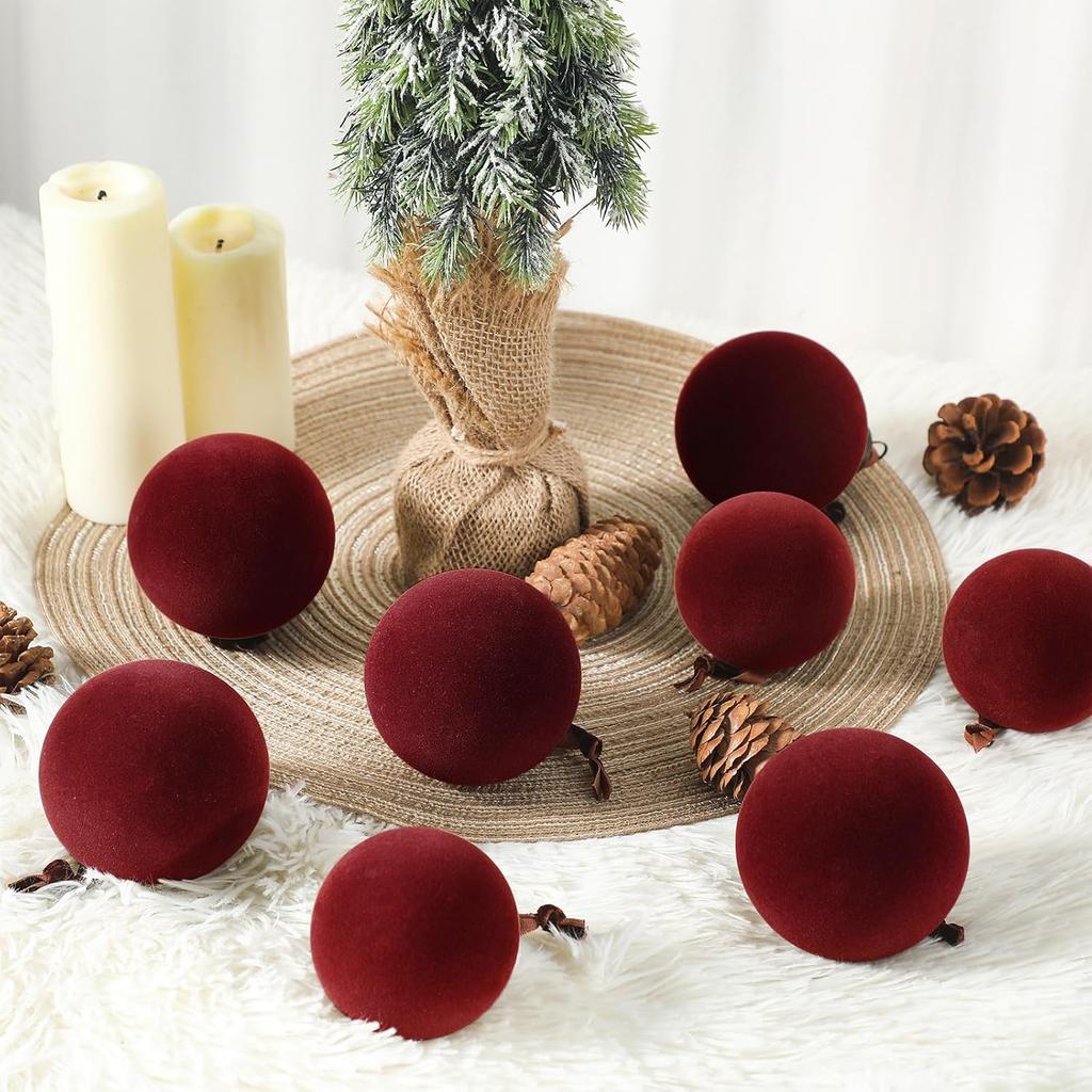 18 Pcs Christmas Velvet Christmas Balls Bulk Flocked Xmas Tree Ball Ornaments Plastic Velvet Christmas Ornaments Xmas Tree Hanging Decoration 2.36