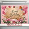 Love You Mom Birthday Party Tapestry, Pink Flower & Butterfly Photo Booth Decor