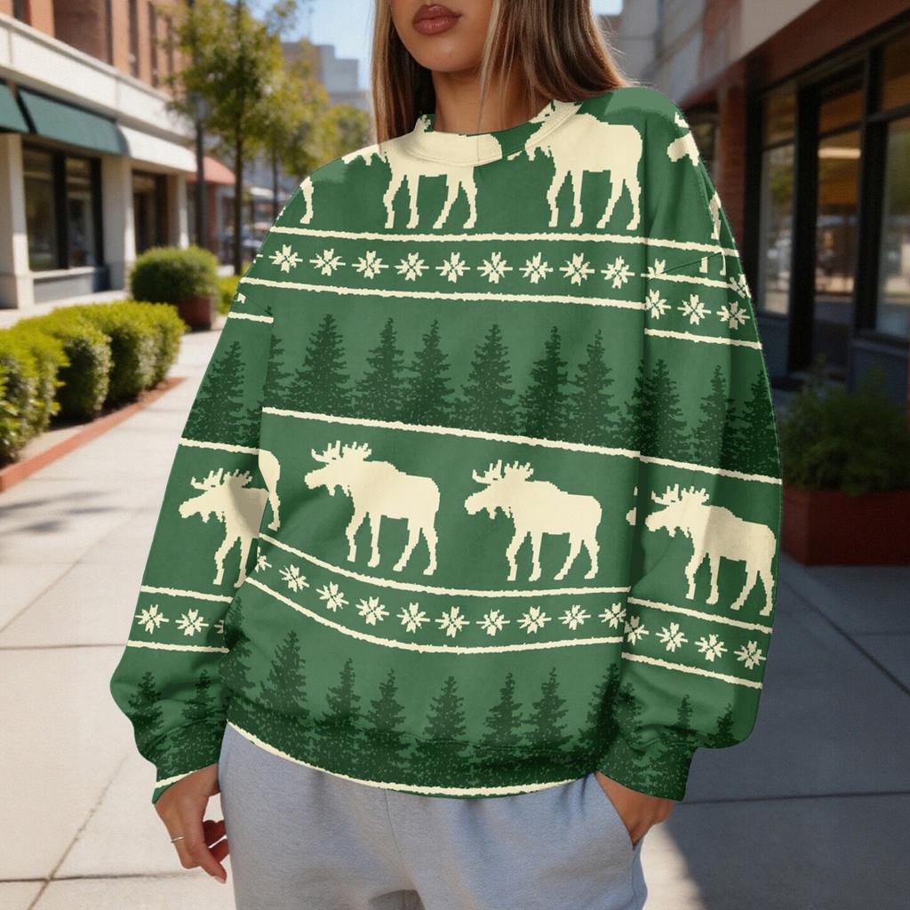 Women's Christmas Print Crewneck Sweatshirt Lightweight Casual Pullover for Holiday