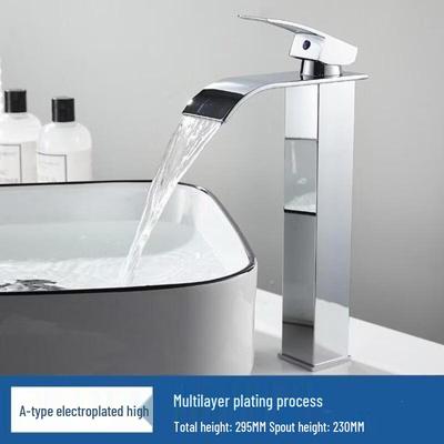 Electroplated Flat Nozzle Tall Countertop Washbasin Faucet