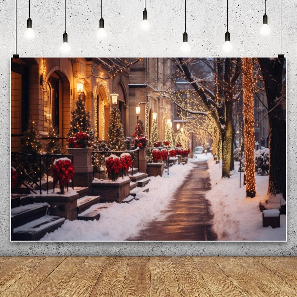 

2025 New Winter Christmas Background Custom Decoration Outdoor Snowflake Pine Trees Portrait Photography Backdrop Photo Studio 120X90CM