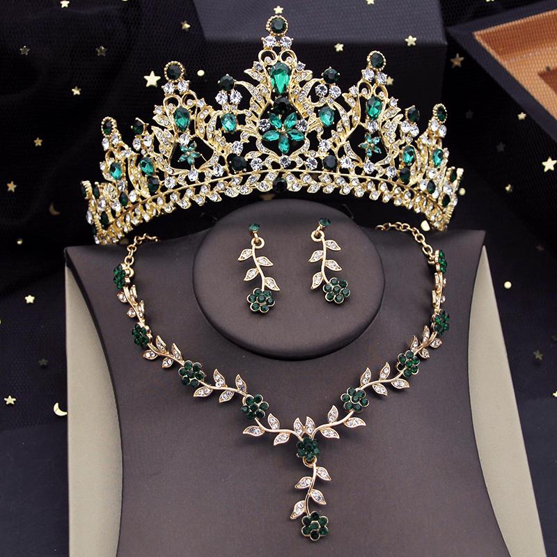Flower Crown Bridal Jewelry Sets for Women Tiaras Evening Necklace Earring Set Wedding Choker Bride Jewelry Set Accessory