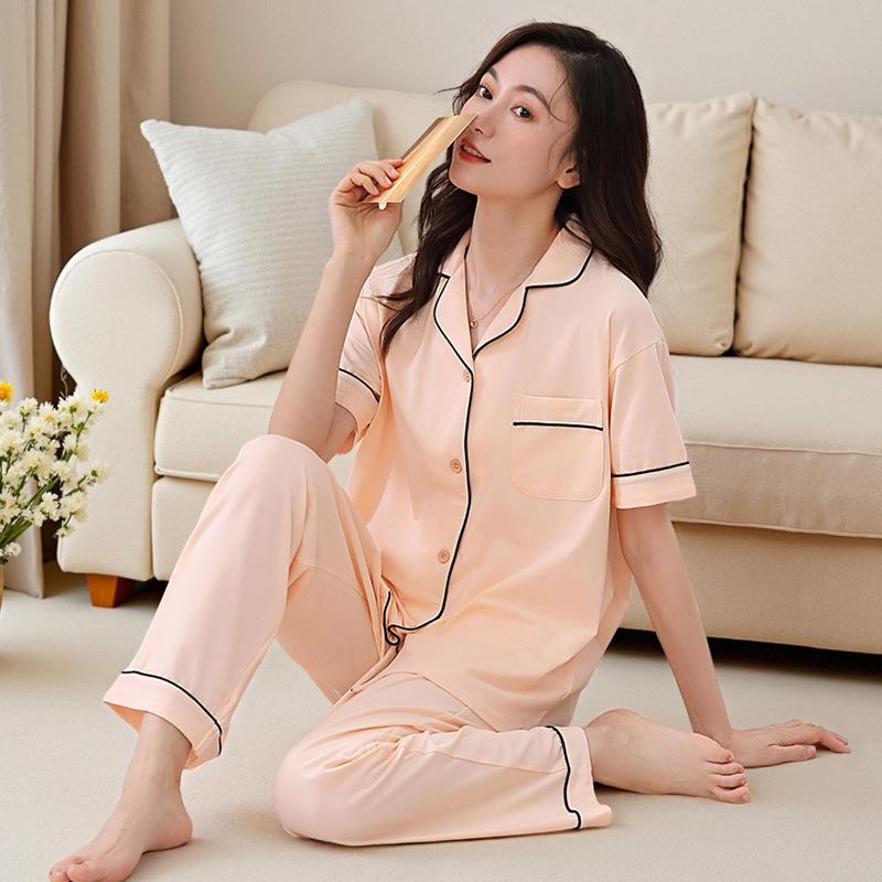 Pajamas women's high-end 1011 new summer women's fashion short-sleeved trousers cotton can be worn outside loungewear