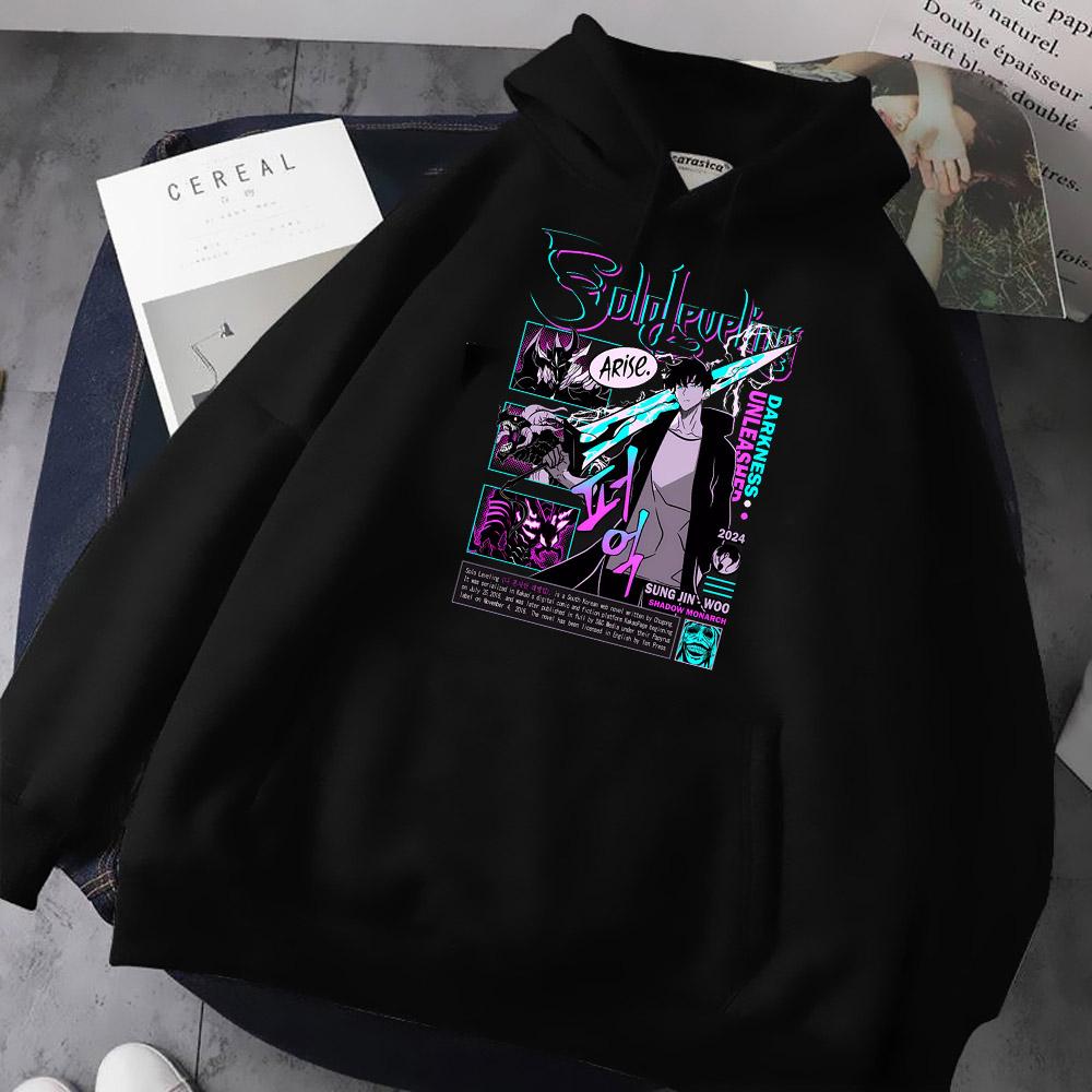 Sung Jin Woo Potisk Mikina s Kapucí Anime Solo Leveling Streetwear Muži Ženy Dlouhý Rukáv Mikiny Harajuku Volná Ležérní Pulovr Mikina