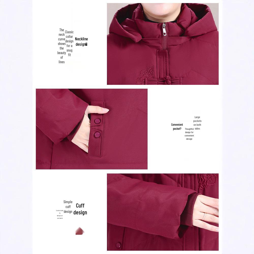 Extra Large Winter Cotton Padded Jacket for Plus Size Women - Warm Quilted Coat for Middle-Aged and Elderly