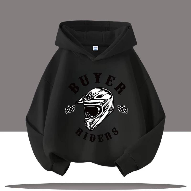 New Hip-hop Style Retro Car Cartoon Printed Children's Hooded Sweatshirt, Autumn and Winter Casual Top, Comfortable Clothing