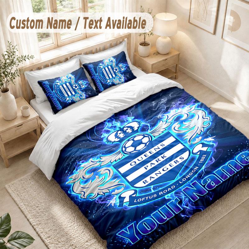 Custom Name Bedding Set 3 PiecesQueens Park Rangers FC Print Duvet Cover + 2 Pillowcases Soft Bed Decor