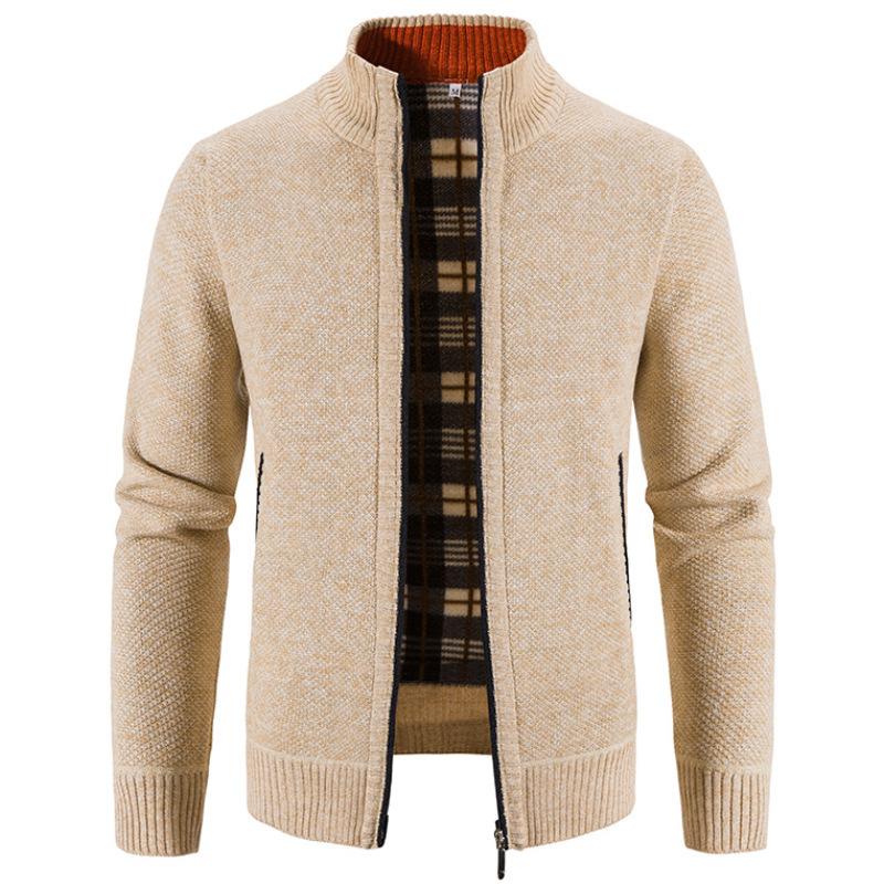 Autumn and Winter Men's Plus Velvet Thickened Stand-up Collar Cardigan Sweater Jacket Korean Fashion Casual Warm Sweater