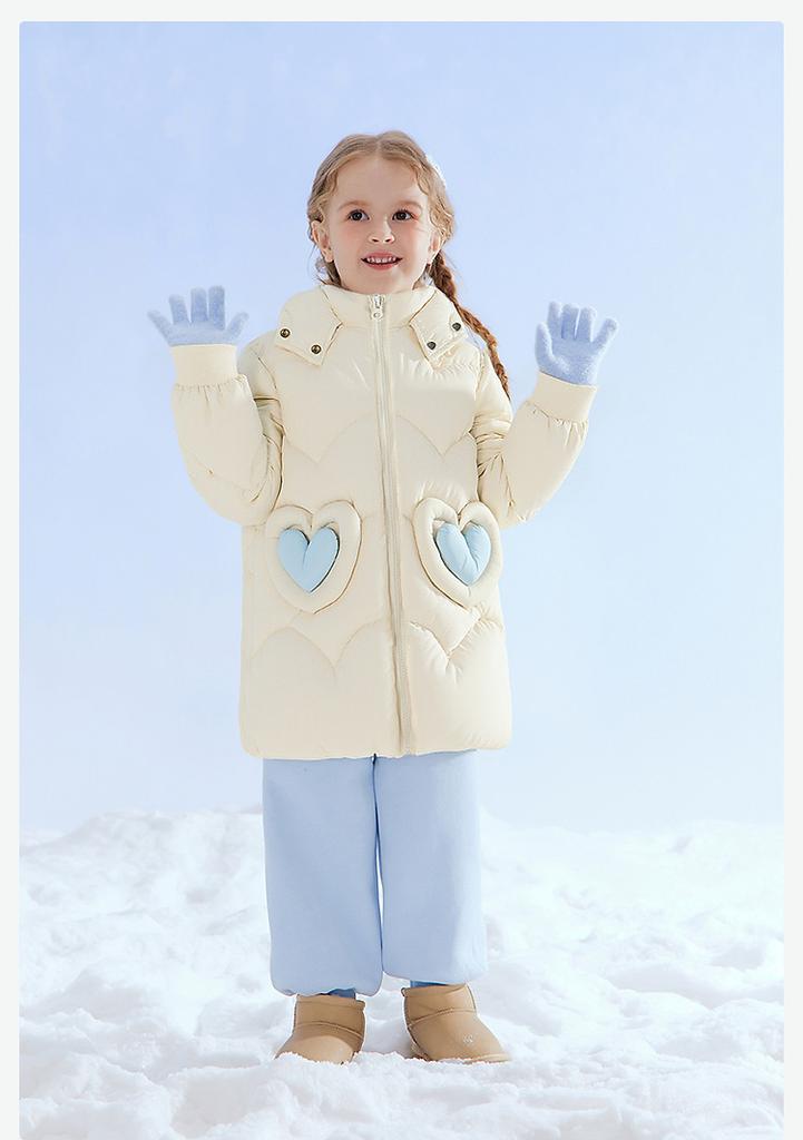 [Hooded Windproof Love Decoration] Medium length Down Jacket for Infants and Girls, 25 Winter Children's Warm Coat