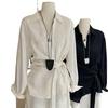 Chic Irregular Lace-Up Waist Shirt: Women's French Old Money Style Long Sleeve Top