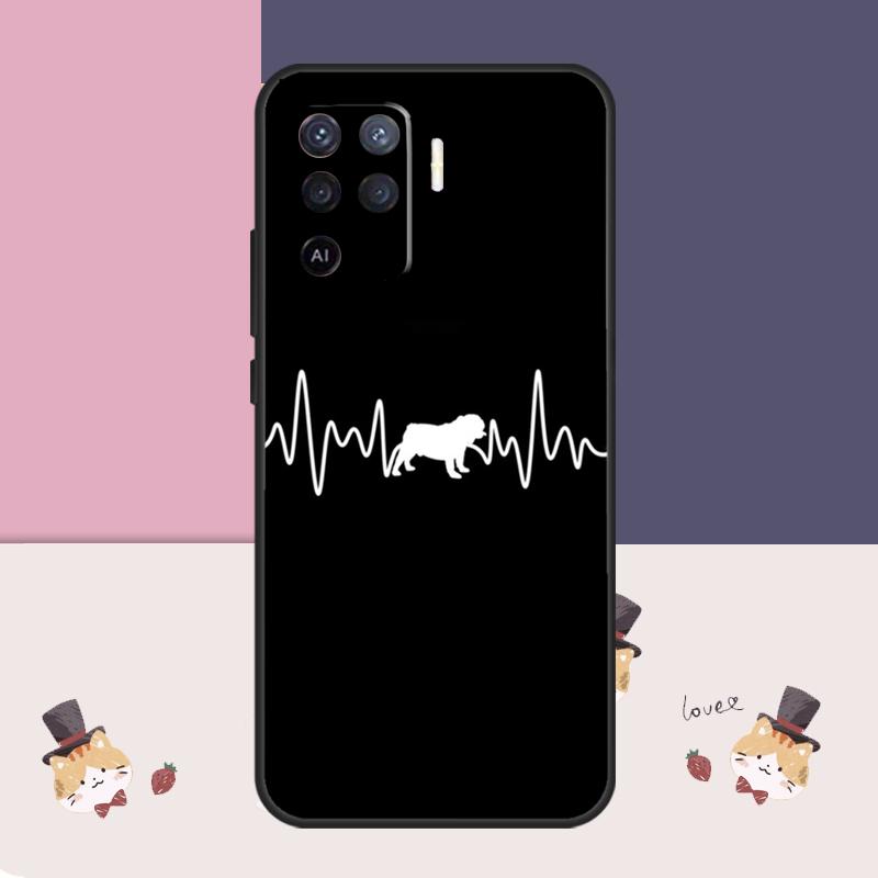 English Bulldog Heartbeat Case For Oppo A38 A58 A78 A98 A54 A74 A94 A18 A57 A17 A77 A80 A60 A40 A96 A76 A16 A15 A5 Pro