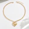 French Vintage Hammered Heart Necklace, Textured Design Clavicle Chain Jewelry