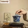 171ml Ru Kiln Porcelain Cover Bowl Creative Ice Plum Horseshoe Gaiwan Retro Sancai Tea Tureen Tea Maker Chinese Tableware Craft
