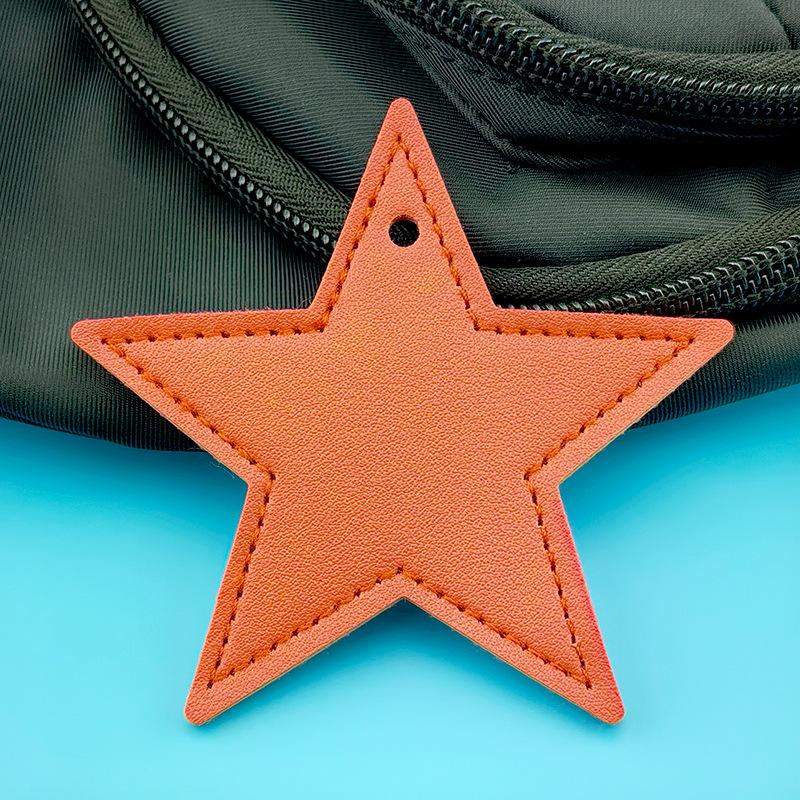 Spot Solid Color Leather Pentagram Keychain Pendant Simple Star Pu Leather Pendant Keychain High Sense