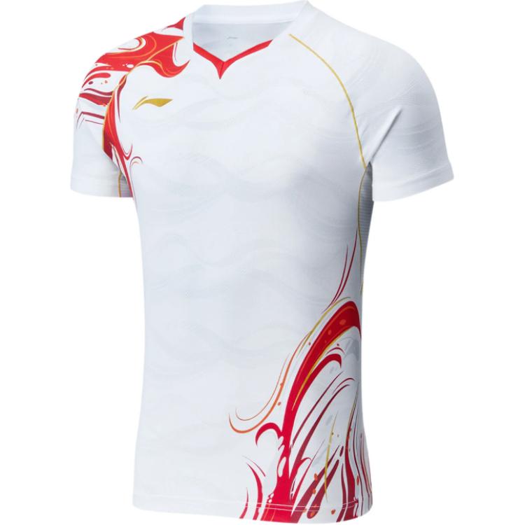 Li Ning Badminton Competition Series Quick-Dry Training Stand Collar Pullover Short Sleeve Badminton Shirt Women tops White AAYU230-2