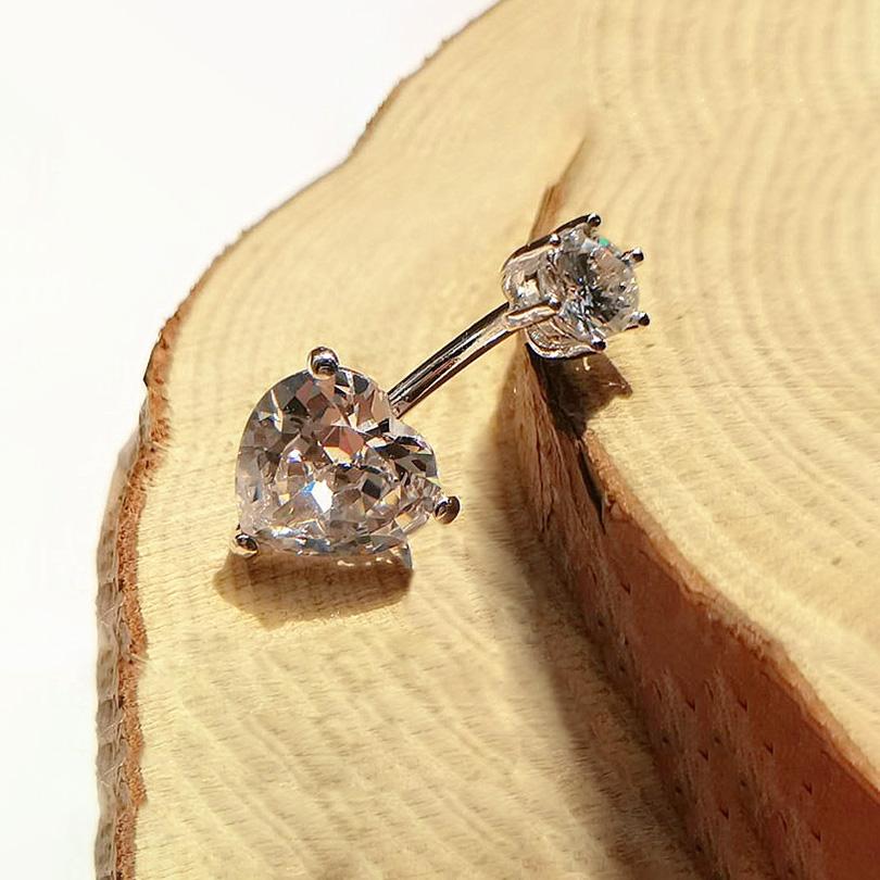 Fashion Trendy Belly Button Rings S925 Sterling Silver Platinum Plated Heart Shape CZ Navel Piercing Sexy Wedding Gift Body