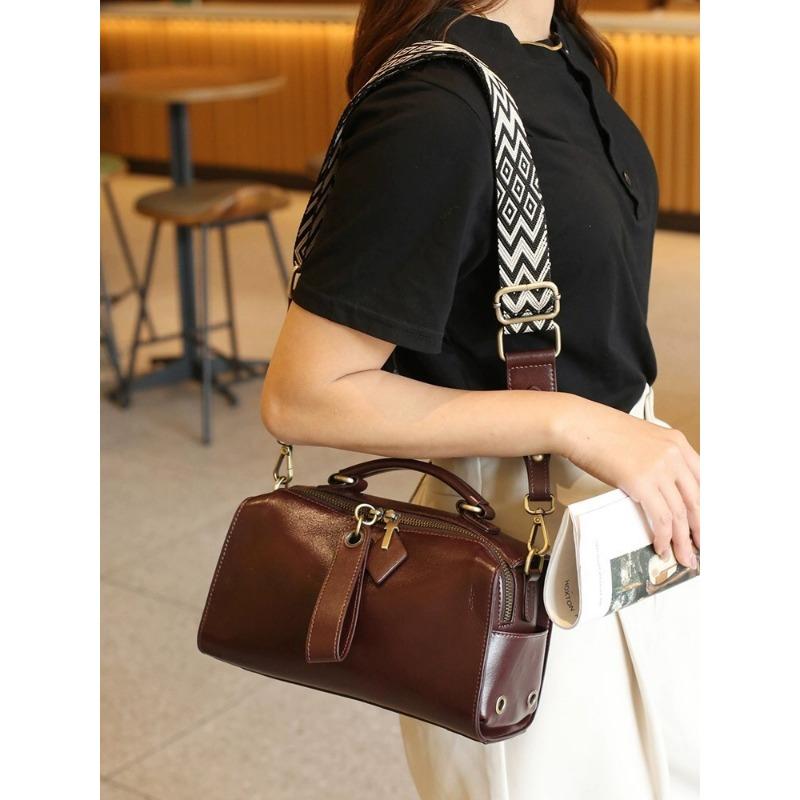 Genuine Leather Women's Bag New Fashionable Top Vegetable Tanned Cowhide Shoulder Bag Korean Style Versatile Hand Crossbody Bag
