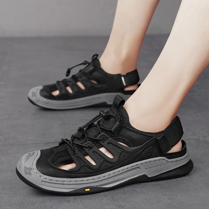 

Летние мужские сандалии из натуральной кожи, мужская повседневная обувь, мужские кожаные сандалии для мужчин, пляжная обувь, римская мужская обувь 38 чёрный