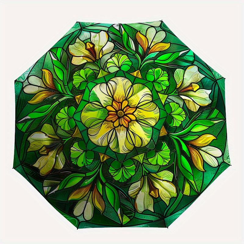 Stained Garden: Vibrant Floral Panel for Home DecorUmbrella, Portable 3-Fold Compact Umbrella for Men & Women Gift
