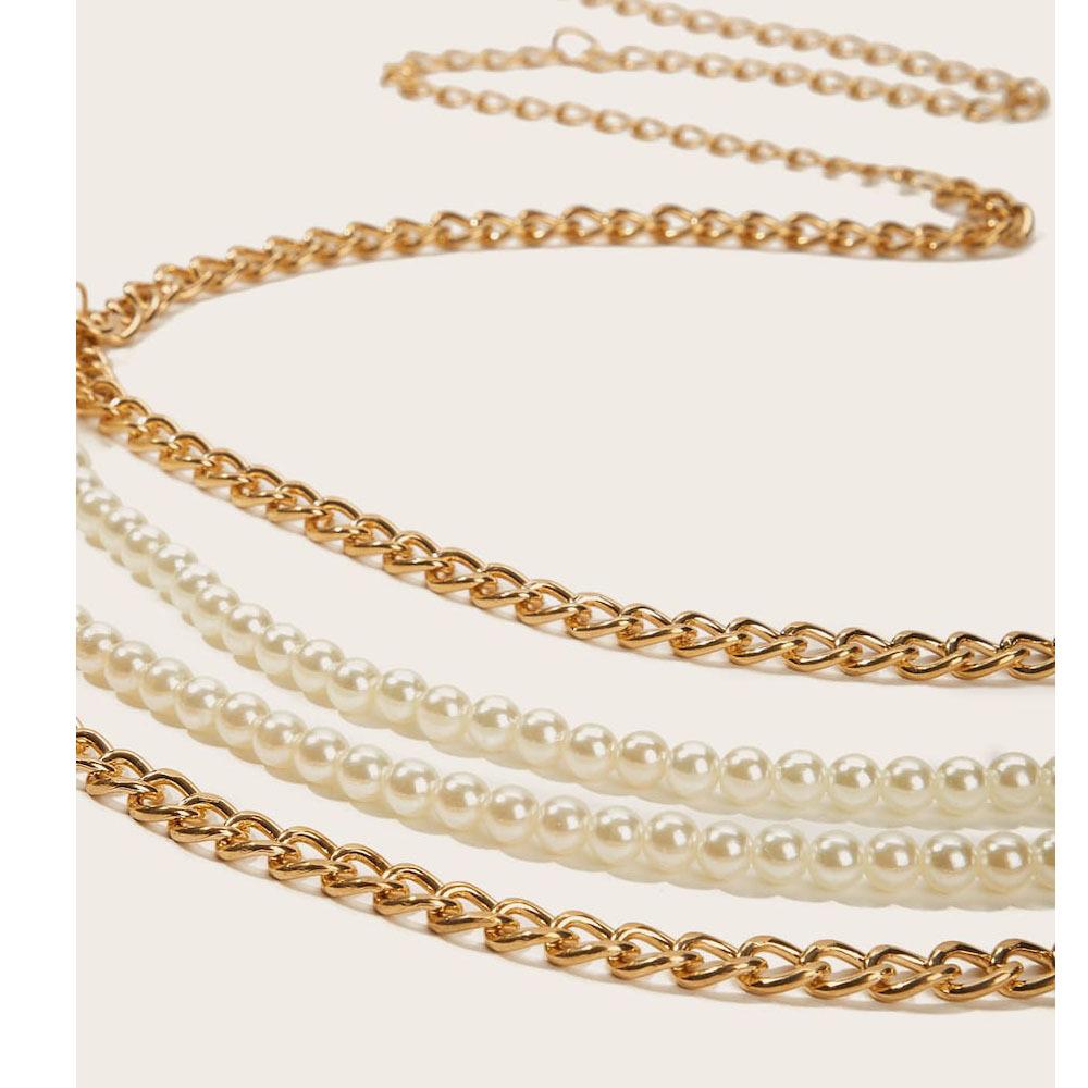 New European and American Jewelry Accessories Pearl Metal Handmade Waist Chain Chain
