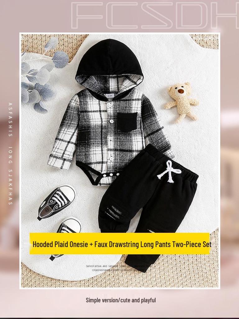 Jongens Set met Geruite Hoodie en Broek met Nep-Trekkoord