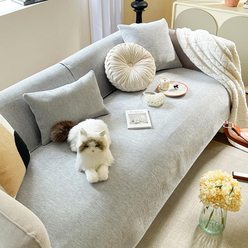 High-end Cream Simple Solid Color Thickened Chenille Sofa Cushion Sofa Cover